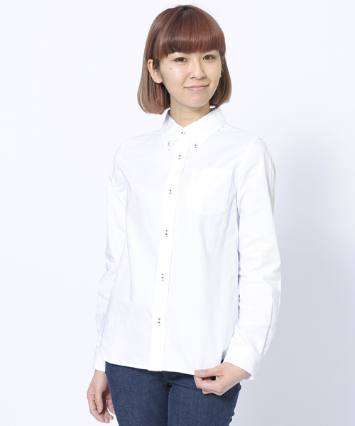 X-girl（エックスガール）の「EMBROIDERED OX SHIRT（シャツ/ブラウス・レディース・ホワイト/ライトパープル/ライトブルー・1/2）」の2枚目の写真