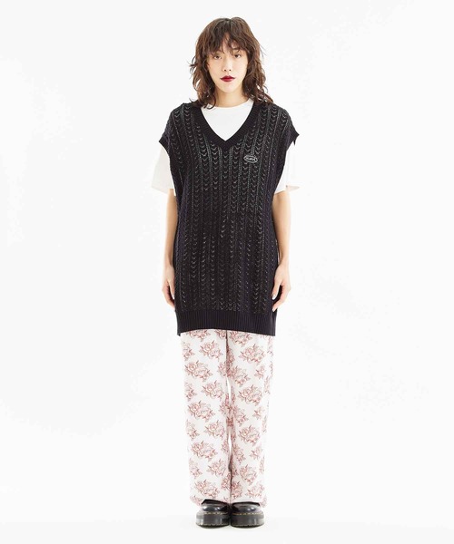 X-girl（エックスガール）の「CROCHET VEST（ベスト・レディース・オフホワイト/ブラック/ライトグリーン・ONE SIZE）」の4枚目の写真