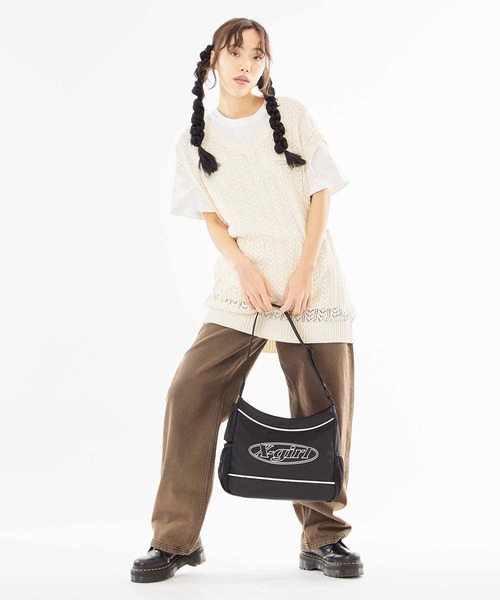 X-girl（エックスガール）の「CROCHET VEST（ベスト・レディース・オフホワイト/ブラック/ライトグリーン・ONE SIZE）」の9枚目の写真