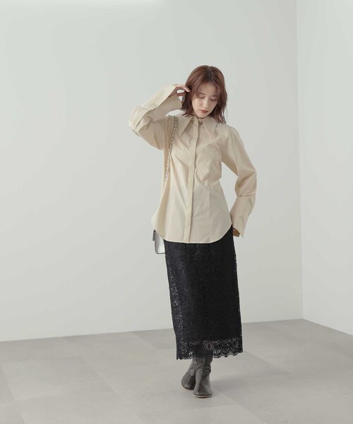 N.（N. Natural Beauty Basic）（エヌエヌナチュラルビューティーベーシック）の「◆ロングノーズチュニックシャツ（シャツ/ブラウス・レディース・ベージュ/ライラック・MEDIUM）」の14枚目の写真