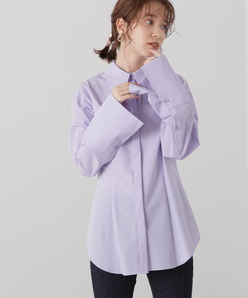 N.（N. Natural Beauty Basic）（エヌエヌナチュラルビューティーベーシック）の「◆ロングノーズチュニックシャツ（シャツ/ブラウス・レディース・ベージュ/ライラック・MEDIUM）」の2枚目の写真