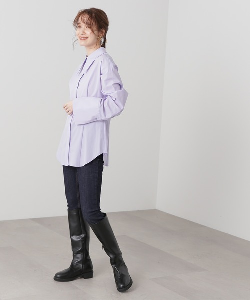 N.（N. Natural Beauty Basic）（エヌエヌナチュラルビューティーベーシック）の「◆ロングノーズチュニックシャツ（シャツ/ブラウス・レディース・ベージュ/ライラック・MEDIUM）」の5枚目の写真