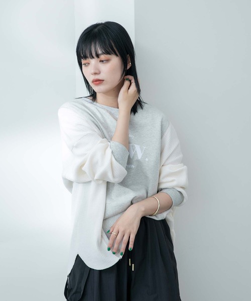 Eimee Law(エイミーロウ)の「裏毛&ワッフル2WAYロゴトップス(Tシャツ/カットソー・レディース・オフホワイト/ライトグレー/ネイビー・38)」の7枚目の写真