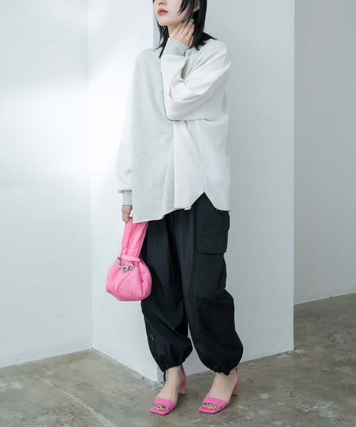 Eimee Law(エイミーロウ)の「裏毛&ワッフル2WAYロゴトップス(Tシャツ/カットソー・レディース・オフホワイト/ライトグレー/ネイビー・38)」の12枚目の写真