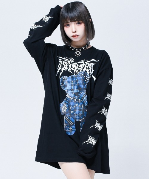 TRAVAS TOKYO（トラバス トウキョウ）の「『TRAVAS TOKYO/トラバス トーキョー』"REVENGE PUNKS" bear L/S Tee/くまプリントロングスリーブカットソー（Tシャツ/カットソー・レディース・ホワイト/ブラック×レッド/ブラック×ブルー・FREE）」の3枚目の写真
