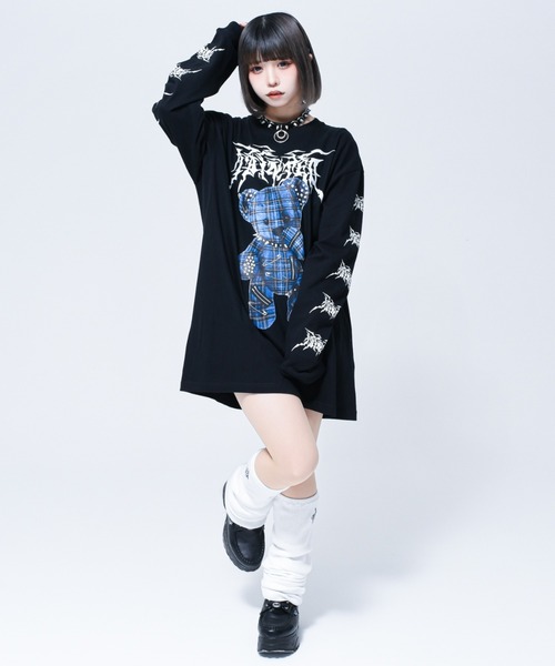 TRAVAS TOKYO（トラバス トウキョウ）の「『TRAVAS TOKYO/トラバス トーキョー』"REVENGE PUNKS" bear L/S Tee/くまプリントロングスリーブカットソー（Tシャツ/カットソー・レディース・ホワイト/ブラック×レッド/ブラック×ブルー・FREE）」の4枚目の写真