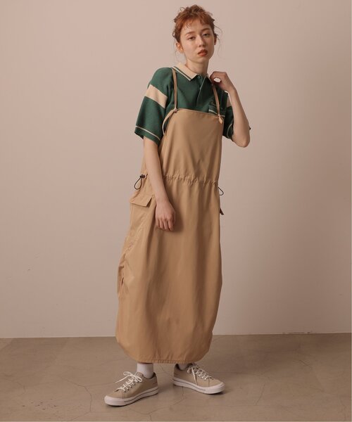 DOUBLE NAME(ダブルネーム)の「ミリタリーギャザーキャミスカート(ジャンパースカート・レディース・ブラック/カーキ/ベージュ・FREE)」の3枚目の写真