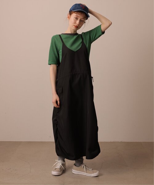 DOUBLE NAME(ダブルネーム)の「ミリタリーギャザーキャミスカート(ジャンパースカート・レディース・ブラック/カーキ/ベージュ・FREE)」の2枚目の写真
