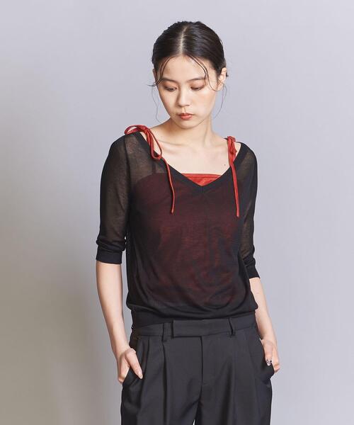 BEAUTY&YOUTH UNITED ARROWS(ビューティーアンドユースユナイテッドアローズ)の「【WEB限定】シアーVネックニット(ニット/セーター・レディース・ナチュラル/ブラック/ライトピンク・FREE)」の2枚目の写真