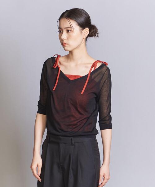 BEAUTY&YOUTH UNITED ARROWS(ビューティーアンドユースユナイテッドアローズ)の「【WEB限定】シアーVネックニット(ニット/セーター・レディース・ナチュラル/ブラック/ライトピンク・FREE)」の6枚目の写真