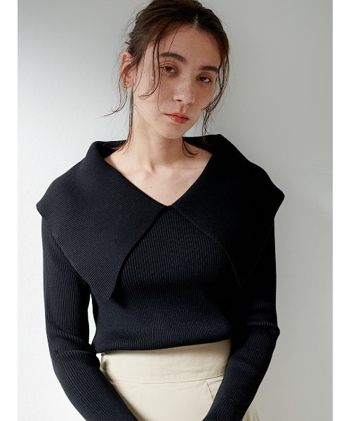 Stylevoice for xxx（スタイルヴォイスフォー）の「セーラーカラーリブニット（ニット/セーター・レディース・グリーン/ライトベージュ/ブラック・FREE）」の9枚目の写真