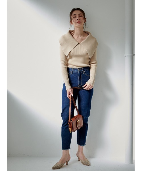 Stylevoice for xxx（スタイルヴォイスフォー）の「セーラーカラーリブニット（ニット/セーター・レディース・グリーン/ライトベージュ/ブラック・FREE）」の13枚目の写真