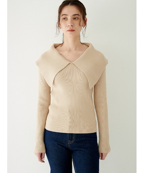 Stylevoice for xxx（スタイルヴォイスフォー）の「セーラーカラーリブニット（ニット/セーター・レディース・グリーン/ライトベージュ/ブラック・FREE）」の14枚目の写真