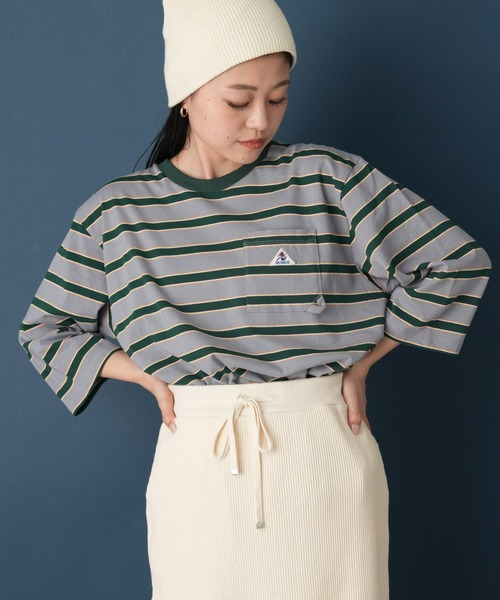 GEVACO（ゲバコ）の「【GEVACO／ゲバコ】マルチボーダー7分袖ポケットTEE（Tシャツ/カットソー・レディース・ブラウン/グレー/ブルー・ONE SIZE）」の2枚目の写真