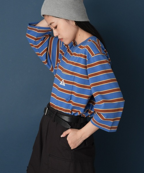 GEVACO（ゲバコ）の「【GEVACO／ゲバコ】マルチボーダー7分袖ポケットTEE（Tシャツ/カットソー・レディース・ブラウン/グレー/ブルー・ONE SIZE）」の3枚目の写真