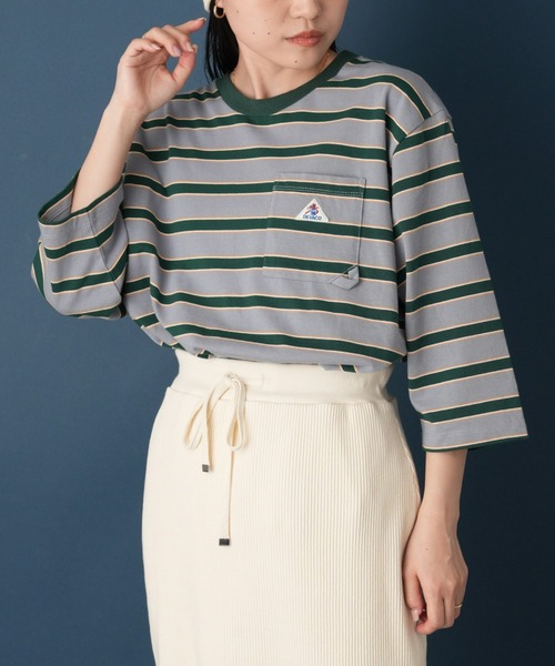 GEVACO（ゲバコ）の「【GEVACO／ゲバコ】マルチボーダー7分袖ポケットTEE（Tシャツ/カットソー・レディース・ブラウン/グレー/ブルー・ONE SIZE）」の5枚目の写真