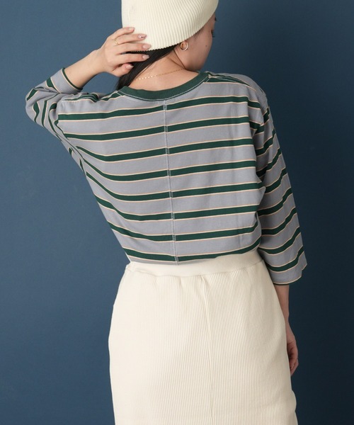 GEVACO（ゲバコ）の「【GEVACO／ゲバコ】マルチボーダー7分袖ポケットTEE（Tシャツ/カットソー・レディース・ブラウン/グレー/ブルー・ONE SIZE）」の8枚目の写真