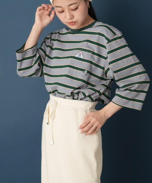 GEVACO（ゲバコ）の「【GEVACO／ゲバコ】マルチボーダー7分袖ポケットTEE（Tシャツ/カットソー・レディース・ブラウン/グレー/ブルー・ONE SIZE）」の6枚目の写真