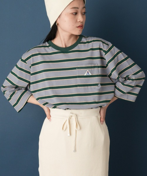 GEVACO（ゲバコ）の「【GEVACO／ゲバコ】マルチボーダー7分袖ポケットTEE（Tシャツ/カットソー・レディース・ブラウン/グレー/ブルー・ONE SIZE）」の4枚目の写真