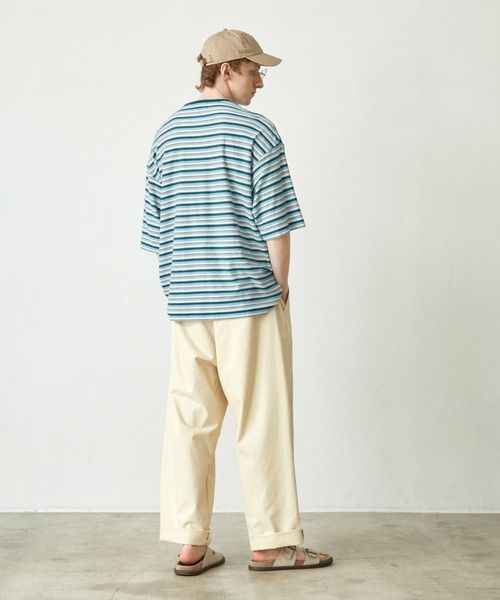 EMMA CLOTHES（エマクローズ）の「オーバーサイズ クラシックマルチボーダー サマーニットライク半袖Tシャツ EMMA CLOTHES（Tシャツ/カットソー・メンズ・グレー/ブルー/ブラック/ネイビー/イエロー・L/M）」の19枚目の写真