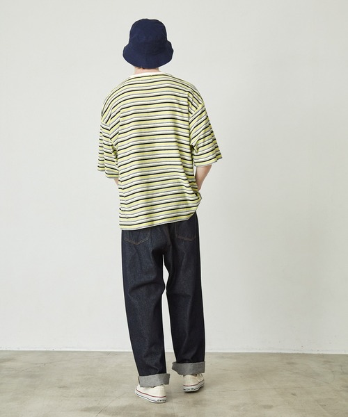 オーバーサイズ クラシックマルチボーダー サマーニットライク半袖T