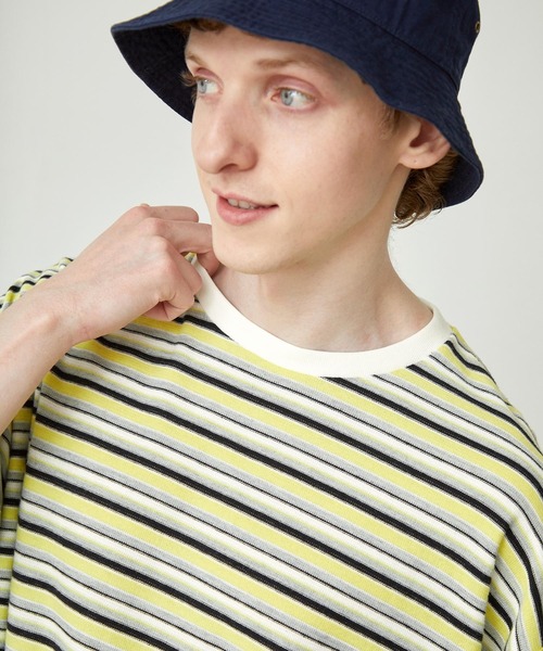 EMMA CLOTHES（エマクローズ）の「オーバーサイズ クラシックマルチボーダー サマーニットライク半袖Tシャツ EMMA CLOTHES（Tシャツ/カットソー・メンズ・グレー/ブルー/ブラック/ネイビー/イエロー・L/M）」の12枚目の写真