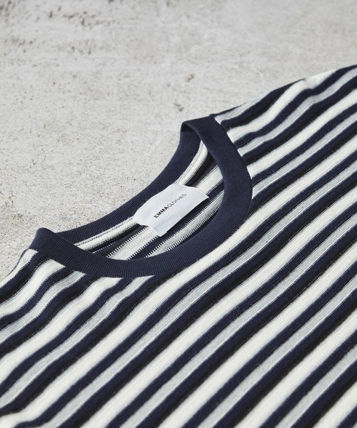 オーバーサイズ クラシックマルチボーダー サマーニットライク半袖T