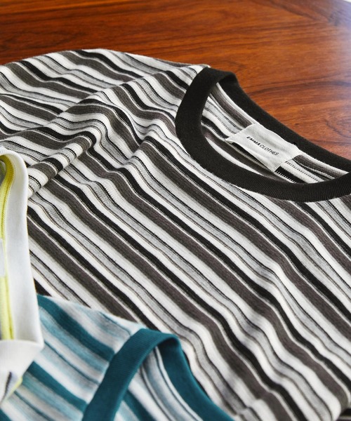 オーバーサイズ クラシックマルチボーダー サマーニットライク半袖T