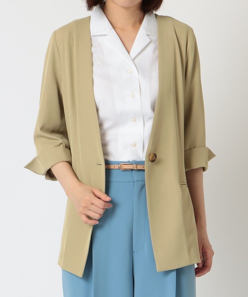 【セール】ノーカラー七分袖ジャケット（ノーカラーコート）｜TOKYO SHIRTS（トウキョウシャツ）