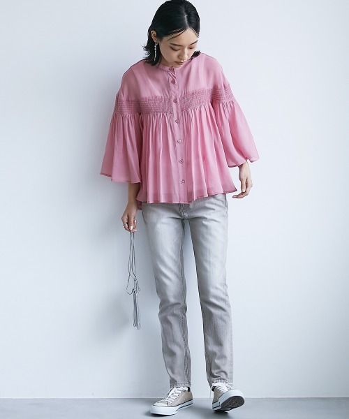 CHIC STYLE（シックスタイル）の「＜大きいサイズ＞ゴムシャーリングブラウス シックスタイル（シャツ/ブラウス・レディース・グリーン系/ピンク系・L/LL/3L/4L/5L）」の19枚目の写真