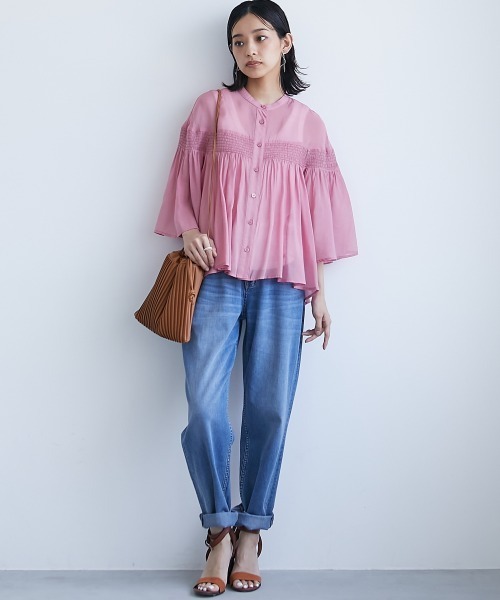 CHIC STYLE（シックスタイル）の「＜大きいサイズ＞ゴムシャーリングブラウス シックスタイル（シャツ/ブラウス・レディース・グリーン系/ピンク系・L/LL/3L/4L/5L）」の8枚目の写真