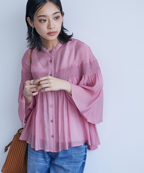 CHIC STYLE（シックスタイル）の「＜大きいサイズ＞ゴムシャーリングブラウス シックスタイル（シャツ/ブラウス・レディース・グリーン系/ピンク系・L/LL/3L/4L/5L）」の10枚目の写真