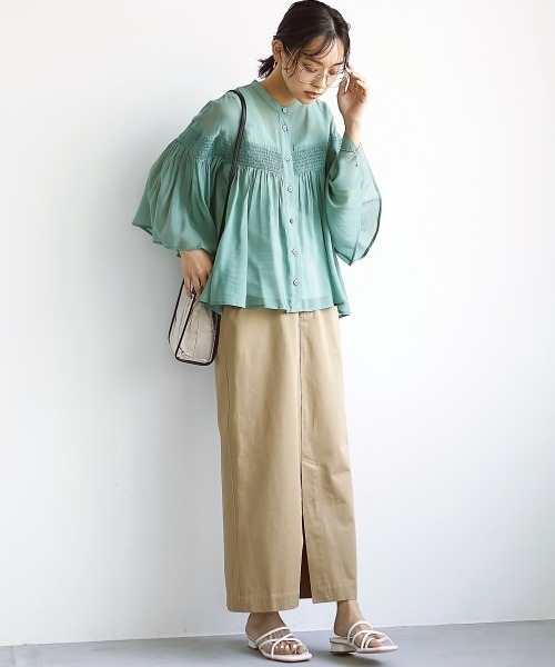 CHIC STYLE（シックスタイル）の「＜大きいサイズ＞ゴムシャーリングブラウス シックスタイル（シャツ/ブラウス・レディース・グリーン系/ピンク系・L/LL/3L/4L/5L）」の5枚目の写真