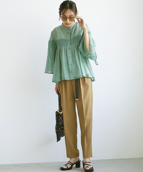 CHIC STYLE（シックスタイル）の「＜大きいサイズ＞ゴムシャーリングブラウス シックスタイル（シャツ/ブラウス・レディース・グリーン系/ピンク系・L/LL/3L/4L/5L）」の7枚目の写真