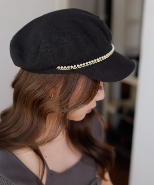 LIPSERVICE（リップサービス）の「パールチェーンサマーキャスケット（キャスケット・レディース・アイボリー/ブラック・FREE）」の2枚目の写真