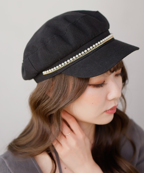 LIPSERVICE（リップサービス）の「パールチェーンサマーキャスケット（キャスケット・レディース・アイボリー/ブラック・FREE）」の3枚目の写真