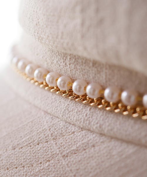 LIPSERVICE（リップサービス）の「パールチェーンサマーキャスケット（キャスケット・レディース・アイボリー/ブラック・FREE）」の4枚目の写真