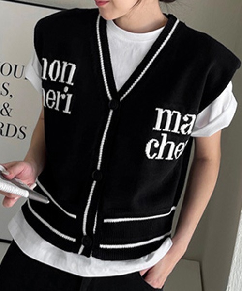 NANING9（ナンニング）の「NANING9 レタリングフロントボタンニットベスト（ベスト・レディース・ブラック・FREE）」の10枚目の写真