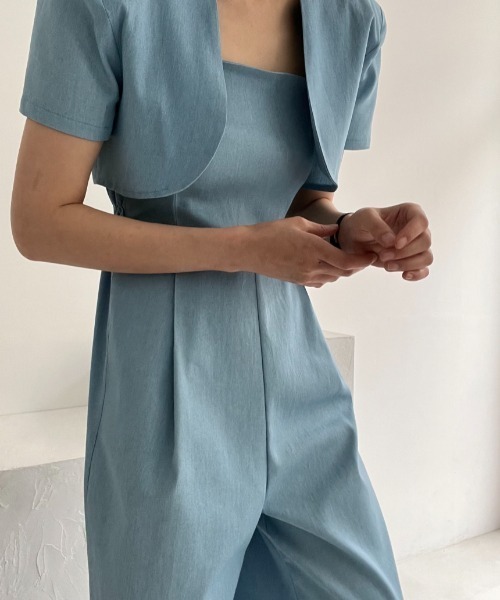 N.s（エヌドットエス）の「ショートジャケット＋キャミサロペット セットアップ（セットアップ・レディース・ブラック/ブルー/ベージュ・FREE）」の12枚目の写真