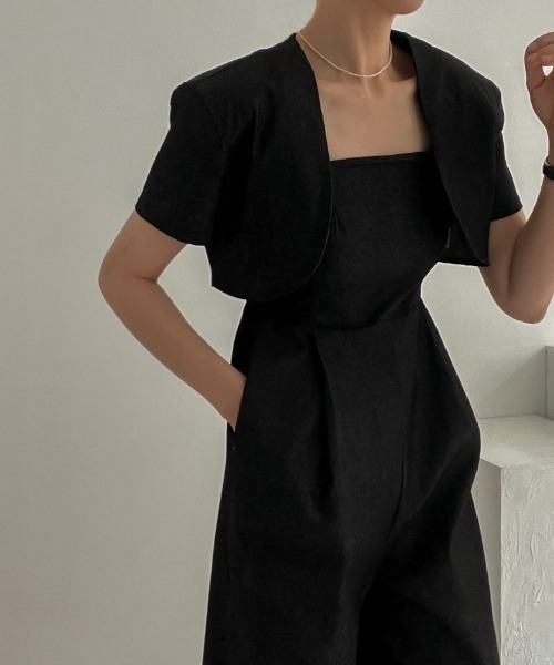 N.s（エヌドットエス）の「ショートジャケット＋キャミサロペット セットアップ（セットアップ・レディース・ブラック/ブルー/ベージュ・FREE）」の11枚目の写真
