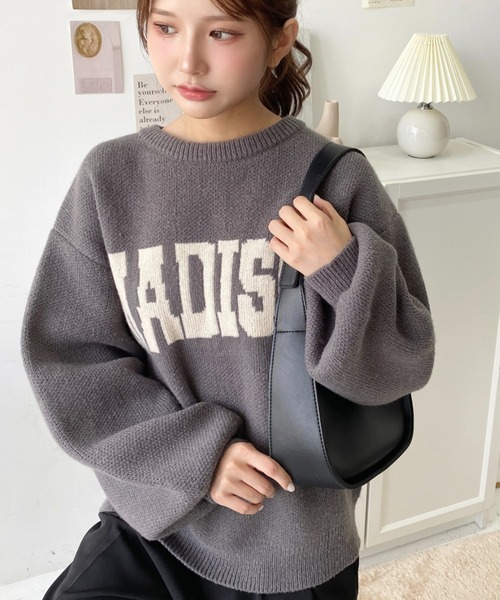 FRAMeWORK★ アルパカ混ロゴインターシャニット 2023AW セール】【累計販売枚数1万枚突破！】6G アルパカタッチロゴ