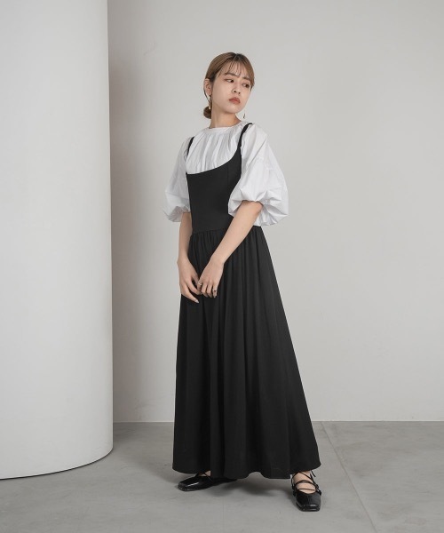 Amiur(エミレ)の「A line skirt ops / Aラインスカートワンピース(ワンピース・レディース・ホワイト/ブラック・FREE)」の6枚目の写真