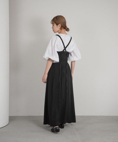 Amiur(エミレ)の「A line skirt ops / Aラインスカートワンピース(ワンピース・レディース・ホワイト/ブラック・FREE)」の7枚目の写真