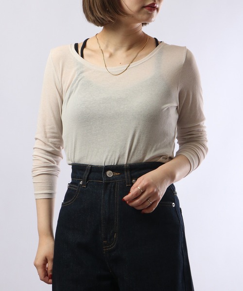 BRODIAEA(ブローディア)の「BRODIAEA コットンシフォン スーパーストレッチ ラウンドネック プルオーバー(Tシャツ/カットソー・レディース・グリーン/ベージュ/チャコール/オフホワイト/ブラック/グレー/ターコイズブルー/ピンク/ロイヤルブルー・40)」の6枚目の写真