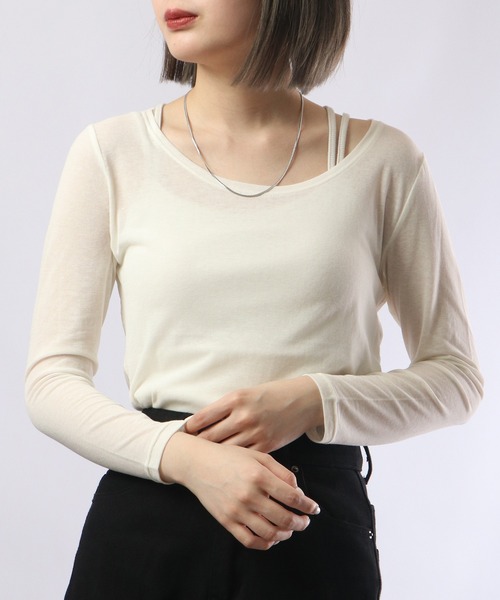 BRODIAEA(ブローディア)の「BRODIAEA コットンシフォン スーパーストレッチ ラウンドネック プルオーバー(Tシャツ/カットソー・レディース・グリーン/ベージュ/チャコール/オフホワイト/ブラック/グレー/ターコイズブルー/ピンク/ロイヤルブルー・40)」の2枚目の写真