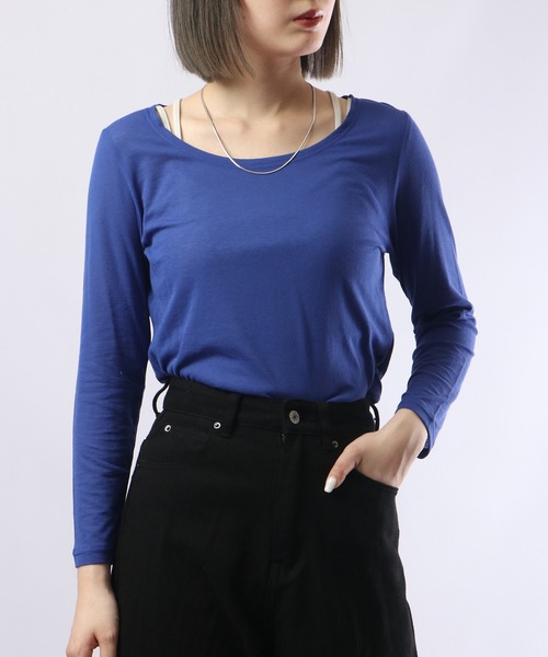BRODIAEA(ブローディア)の「BRODIAEA コットンシフォン スーパーストレッチ ラウンドネック プルオーバー(Tシャツ/カットソー・レディース・グリーン/ベージュ/チャコール/オフホワイト/ブラック/グレー/ターコイズブルー/ピンク/ロイヤルブルー・40)」の8枚目の写真