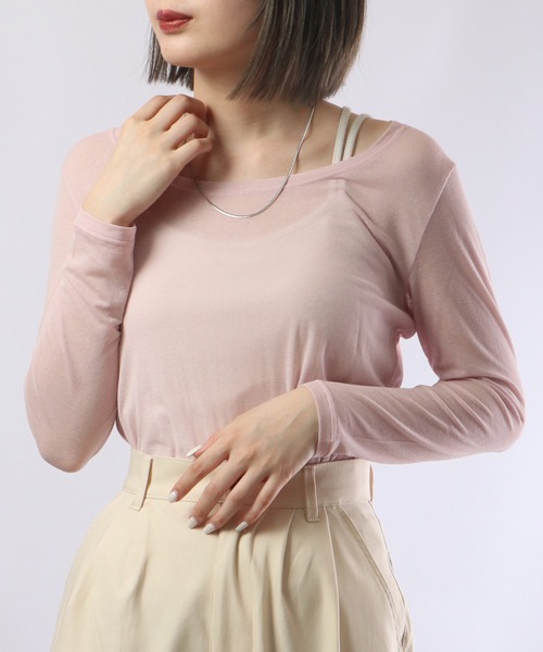 BRODIAEA(ブローディア)の「BRODIAEA コットンシフォン スーパーストレッチ ラウンドネック プルオーバー(Tシャツ/カットソー・レディース・グリーン/ベージュ/チャコール/オフホワイト/ブラック/グレー/ターコイズブルー/ピンク/ロイヤルブルー・40)」の9枚目の写真