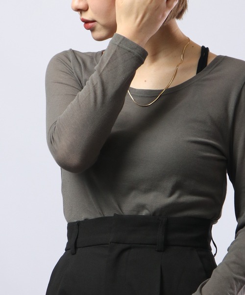 BRODIAEA(ブローディア)の「BRODIAEA コットンシフォン スーパーストレッチ ラウンドネック プルオーバー(Tシャツ/カットソー・レディース・グリーン/ベージュ/チャコール/オフホワイト/ブラック/グレー/ターコイズブルー/ピンク/ロイヤルブルー・40)」の13枚目の写真