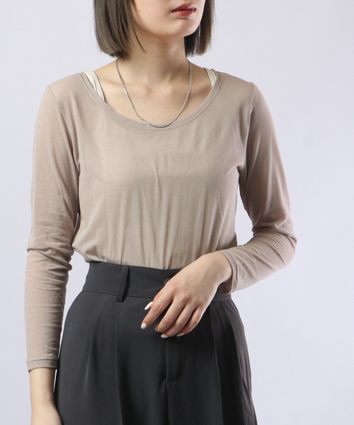 BRODIAEA(ブローディア)の「BRODIAEA コットンシフォン スーパーストレッチ ラウンドネック プルオーバー(Tシャツ/カットソー・レディース・グリーン/ベージュ/チャコール/オフホワイト/ブラック/グレー/ターコイズブルー/ピンク/ロイヤルブルー・40)」の10枚目の写真