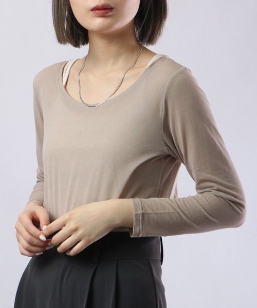 BRODIAEA(ブローディア)の「BRODIAEA コットンシフォン スーパーストレッチ ラウンドネック プルオーバー(Tシャツ/カットソー・レディース・グリーン/ベージュ/チャコール/オフホワイト/ブラック/グレー/ターコイズブルー/ピンク/ロイヤルブルー・40)」の11枚目の写真